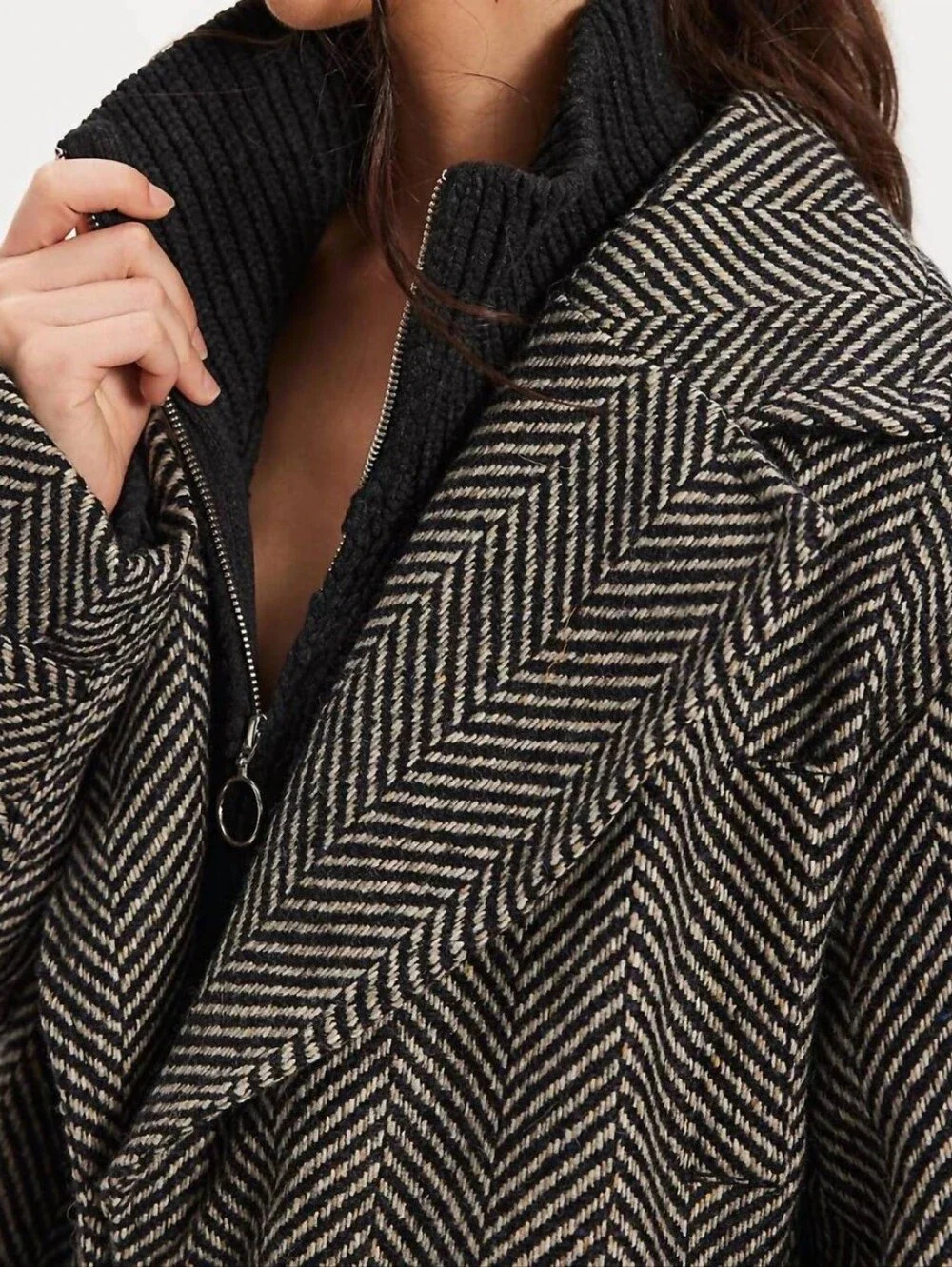 Free People Women’s Small Ari wool Peacoat Double Breasted Herringbone New